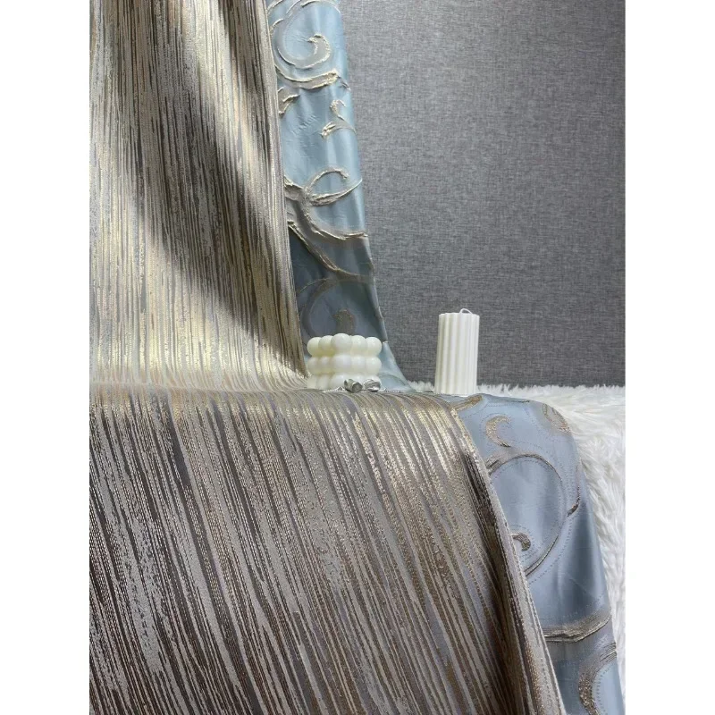 

Champagne Gold Jacquard Splicing Blackout Curtains For Living Room Bedroom French Window Balcony Partition Curtain Finished