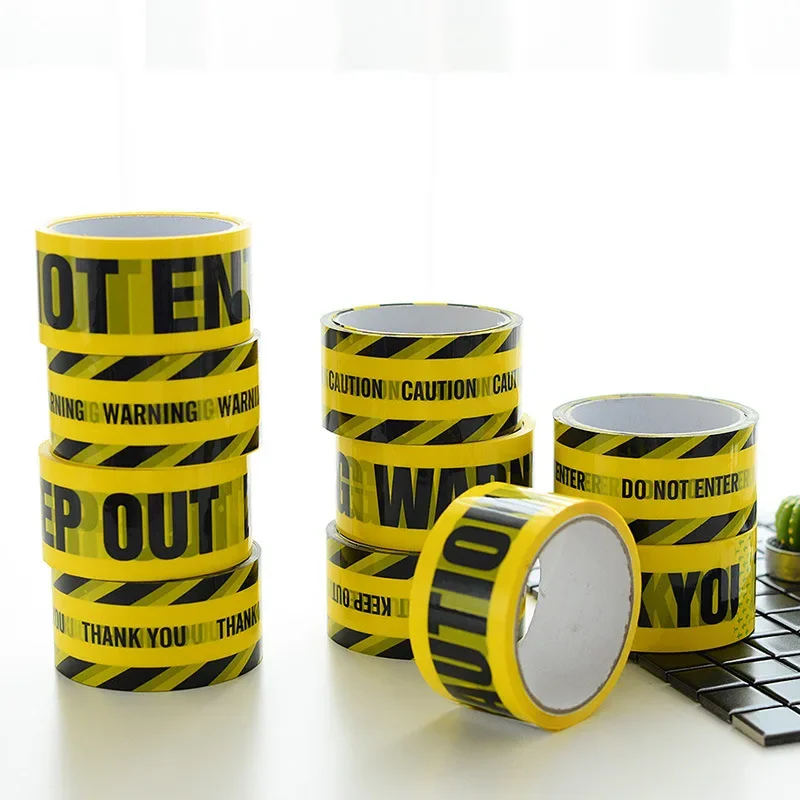 

Black words yellow background color warning tape marking decoration roll 4.8cm wide and 25m long Construction adhesive tape