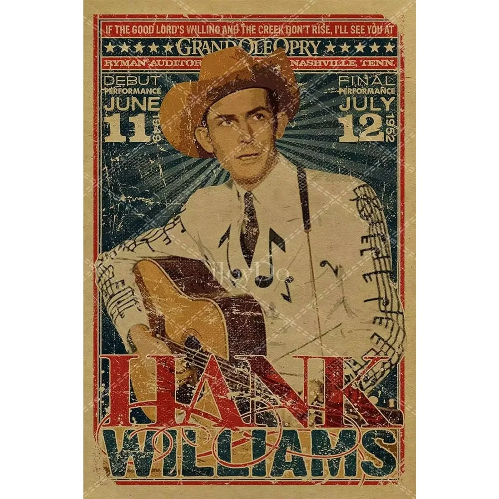 Hank Williams Metallschild Retro Vintage Country Musik Wanddekoration für Männer Höhle Bar Pub Geschenk