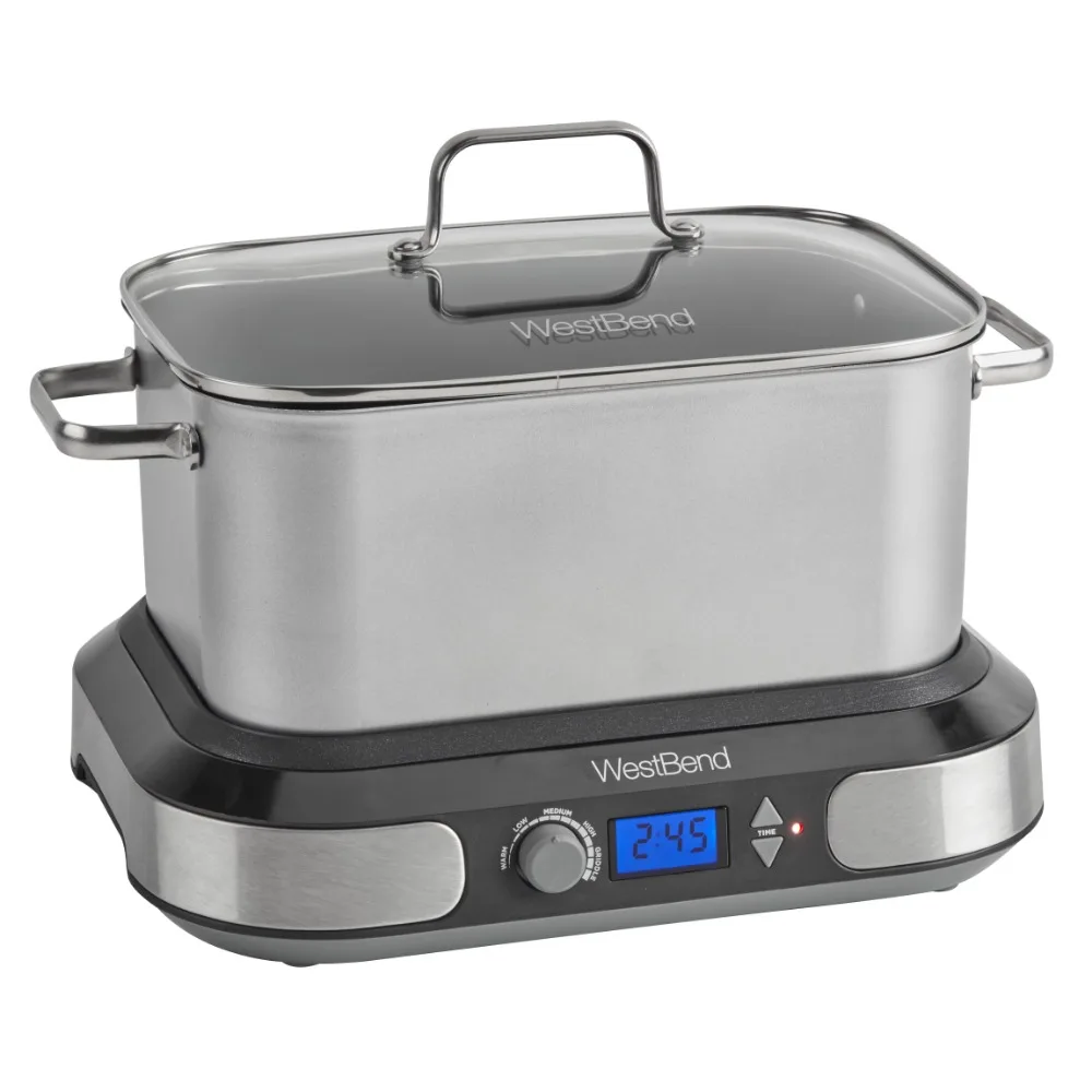 West Bend Deluxe Versatility Slow Cooker with Digital Controls, 6 Qt Capacity, in Silver (87966)