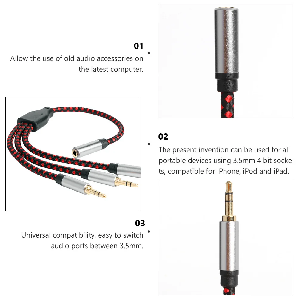 

Headphone Audio Splitter 3-Way Extension Adapter Converts 35mm Combo Port to Headphone Microphone Socket Compatible with Iphone
