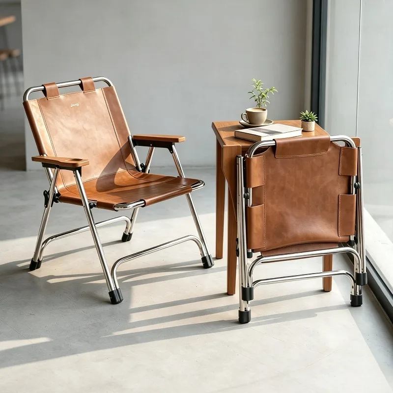 Foldable Café Chair Outdoor Camping Chairs Retro Living Room Relaxing Chair Portable Furniture Backrest Lightweight Chairs