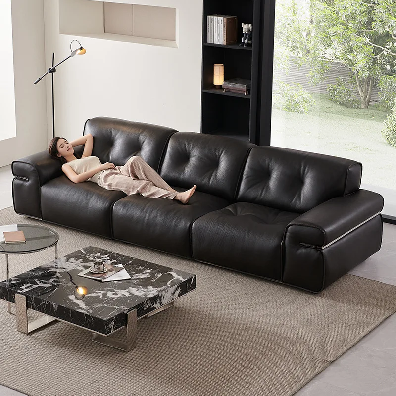 Modern Simple Elephant Leather Sofa Home Straight Row Living Room Semi-green Leather Designer Full Leather Sofa
