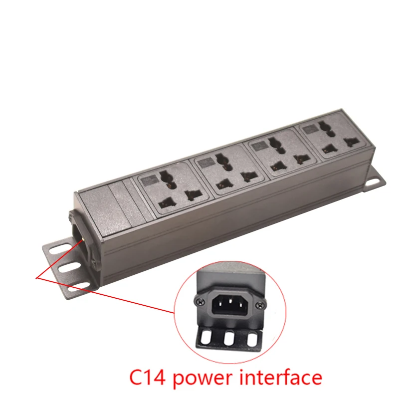 PDU Power Strip 10inch Cabinet Rack Mount EU/US/UK C13/Universal Outlet C14 interface Aluminum Alloy shell No Switch
