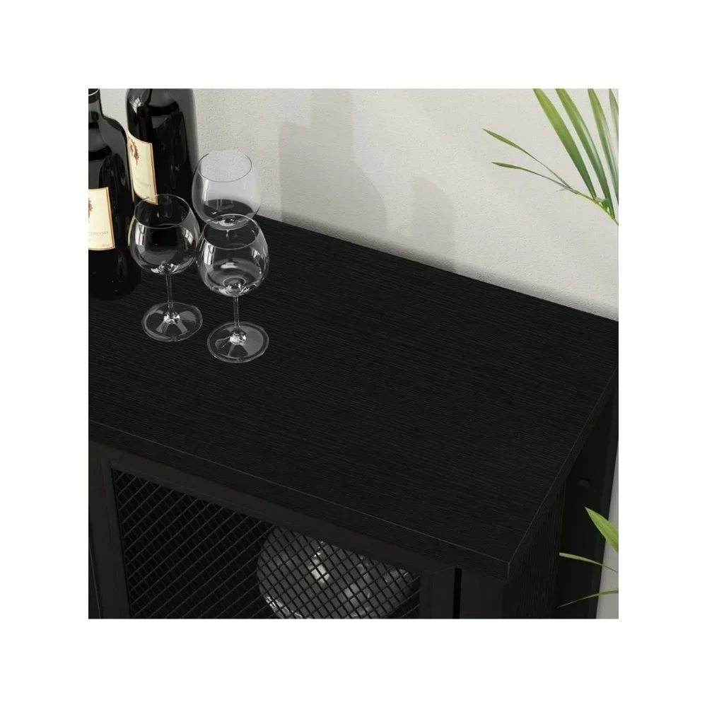 Black Coffee Bar Cabinet, Liquor Cabinet with Wine Rack Storage, Industrial Kitchen Buffet Cabinet for Liquor and Coffee