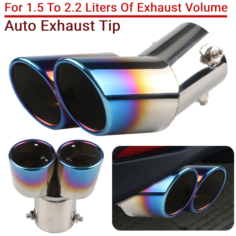 

Car Exhaust Muffler Tip Stainless Steel Exhaust Tailpipe Tip Dual Outlet Rear Exhaust Pipe Burnt Blue Car Modification Parts