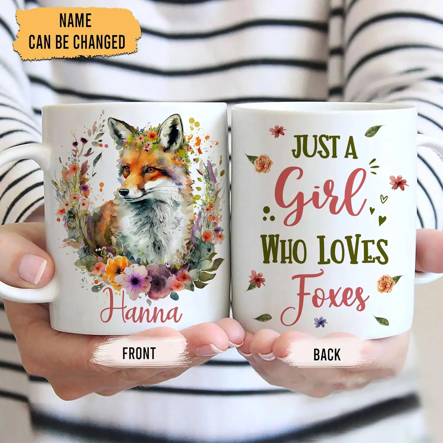 

Personalized Fox Mug Gifts For Girls Women - Birthday Gifts For Fox Lovers - Custom Name 11oz White Ceramic Coffee Tea Mug