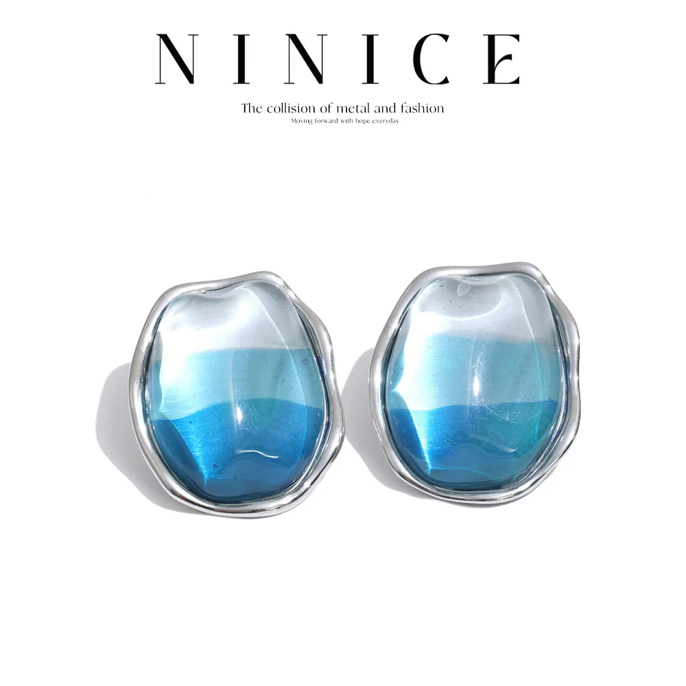 NiNice Resin Oval Stud Earrings High Quality Multi-Color Joyful Candy Fashion Popular Summer Fresh Cute Jewelry