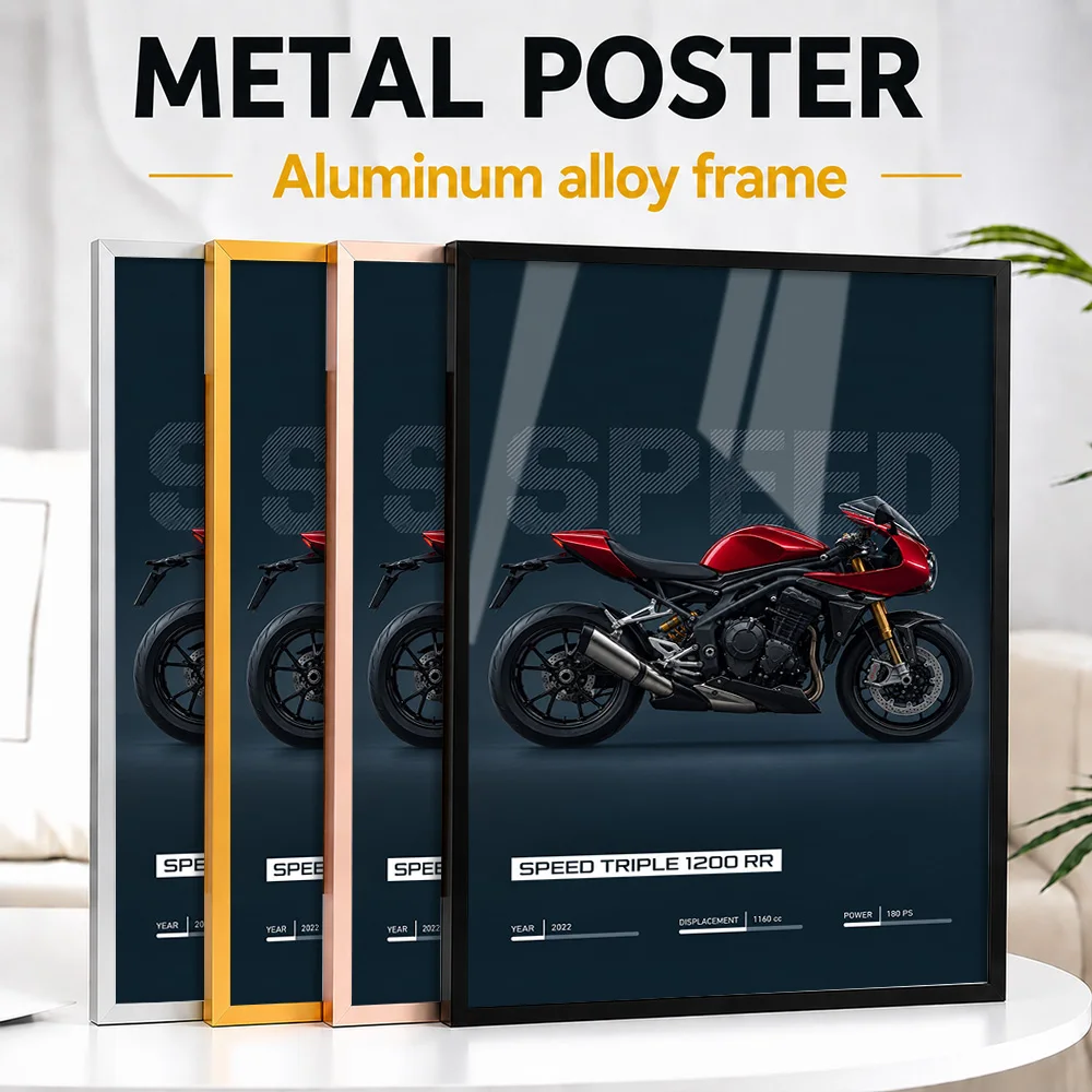 British Speed Triple 1200 RR Red Hopper Motorcycle Framed Metal Poster Personalized Rider Culture Wall Art Gift For Motorheads