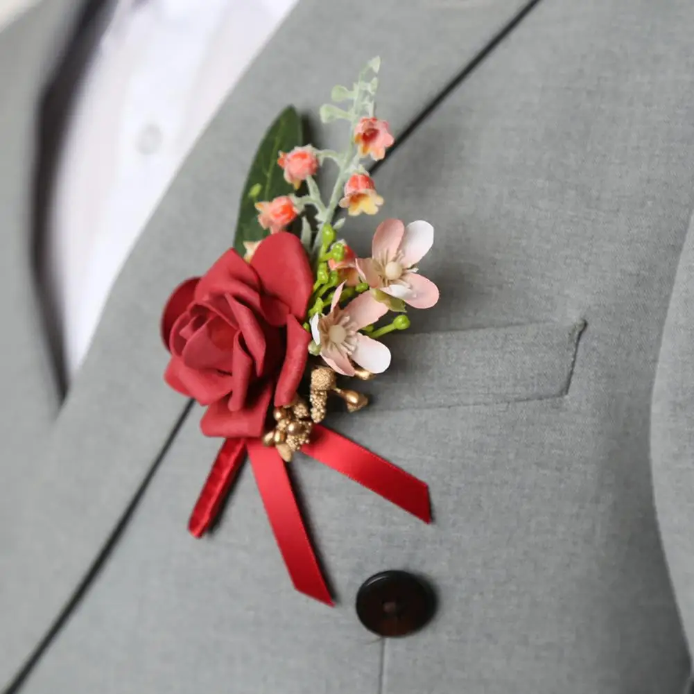 Men Suit Corsage Artificial Flower Wristlet Band Reusable Floral Bracelet High Simulation Versatile Business Celebration Corsage