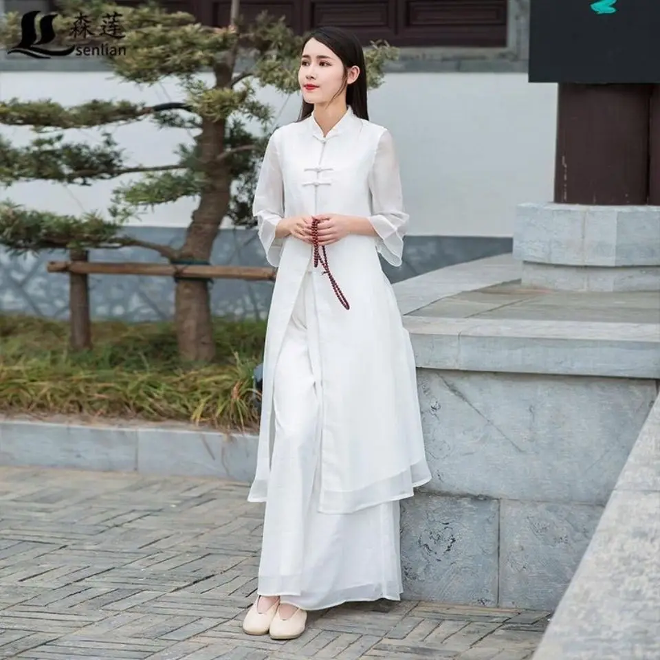New Tea Clothes for Spring and Autumn, Improved Hanfu Women's Retro Slim Cheongsam Dress