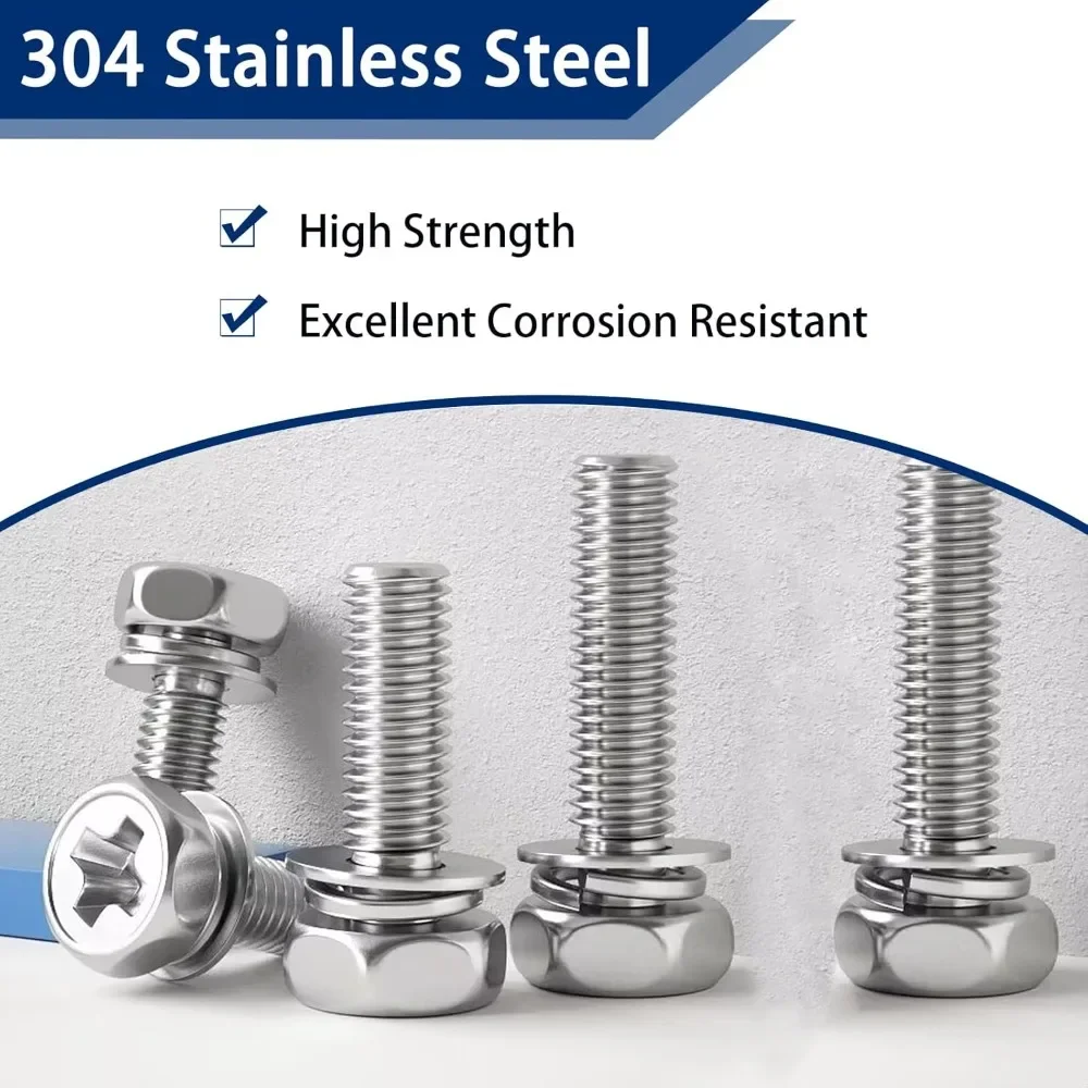 72PCS Stainless Steel Motorcycle Battery Terminal Bolt with Square Nut Kit M6x10/12/14/16/18/20mm for ATV Bike Scooter Auto