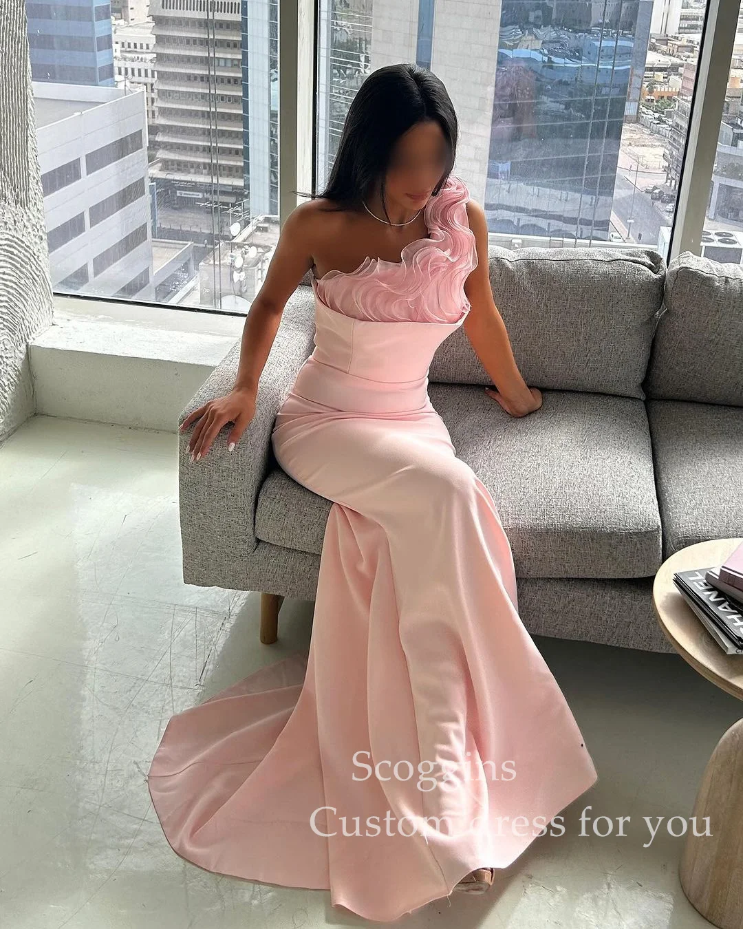 Scoggins فساتين سهرة Mermaid One-Shoulder Wedding Party Dress Floor-Length Chiffon Formal Occasion Dresses Prom Dress Vestidos