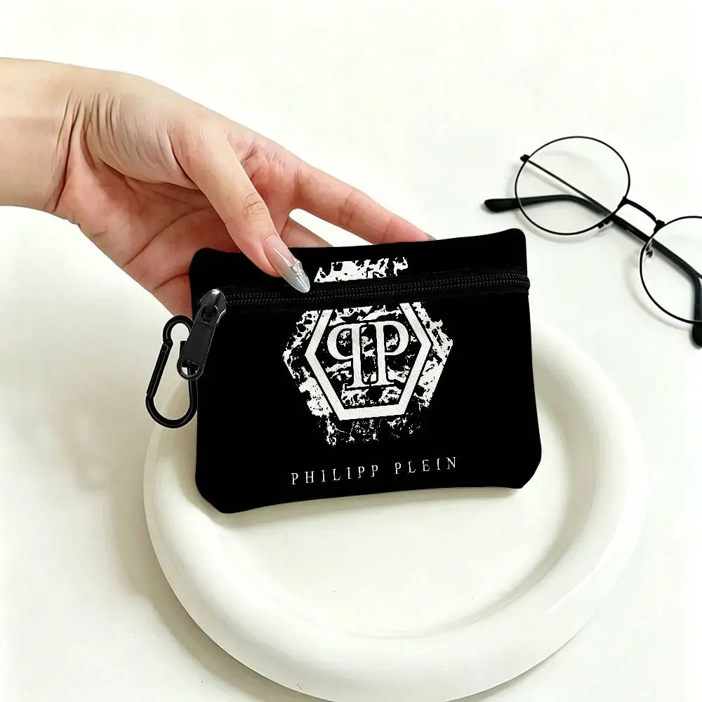 P-Philipp-Plein Flashy-Luxury Mini-Geldbörse aus Oxford-Gewebe mit Karabinerhaken, tragbare Schlüssel- und Kartenbörse, kleine Reißverschlussbörse – Detail 13