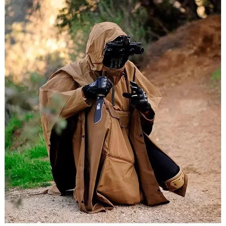 กลางแจ้ง Multi-Function ยุทธวิธี Poncho Cloak Camping เสื้อกันฝน Rainstorm กันน้ําขี่เสื้อคลุมตกปลาเดินป่าเครื่องมือ