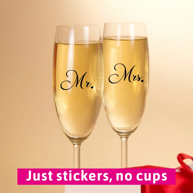 2pcs Small Labels Mr. Mrs. Glass Vinyl Stickers Rose Gold Black Size 1.6inch/4cm For Wine Cup Window Gift Box Bag Party Decor