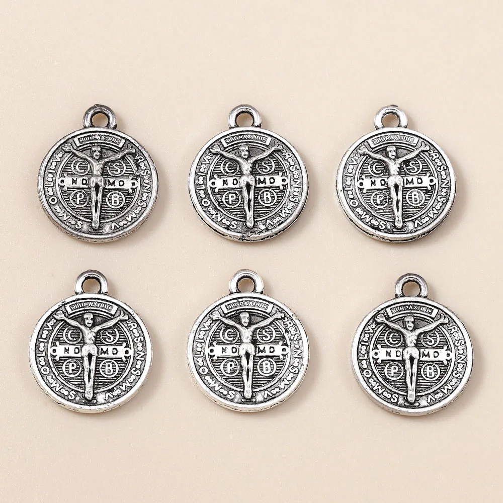 Leslie 10 Stück/Lot 17*24mm Legierung Antik-Silberfarben Jesus-Kreuz-Münzanhänger für Armbänder Halsketten Handgemachter Schmuck Zubehör – Detail 3