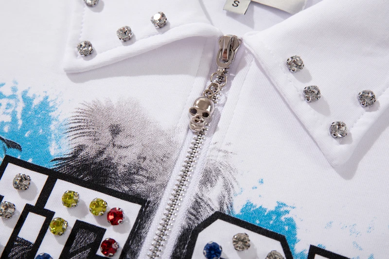 Half Zip Lapel Nail Bead Short Sleeve Polo Shirts MAJESTIK Tshirts Graffiti Sports Car Print Top Tee Summer Men Women Streetwear