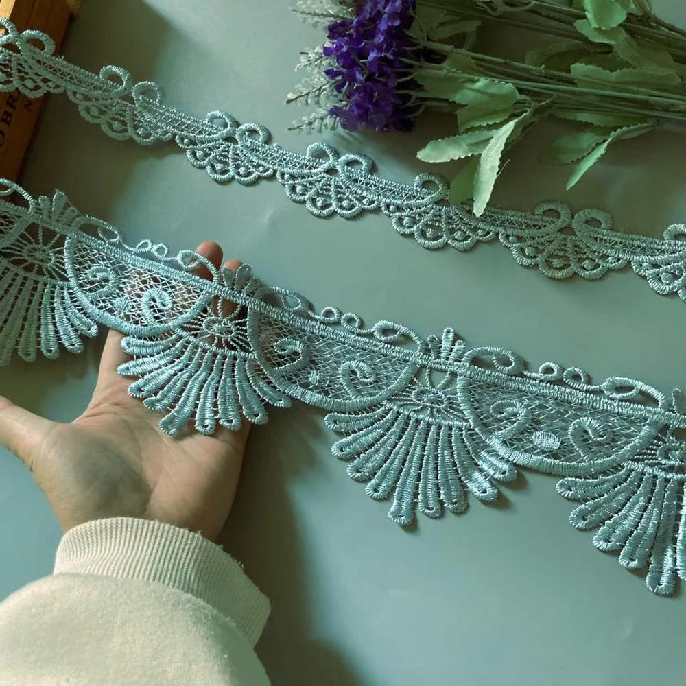2 jardy haftu turkusowa koronkowa wstążka wykończenia na sofę zasłony wykończenia sukienek kostiumy tkanina z aplikacją DIY 10 cm 3,5 cm Hot