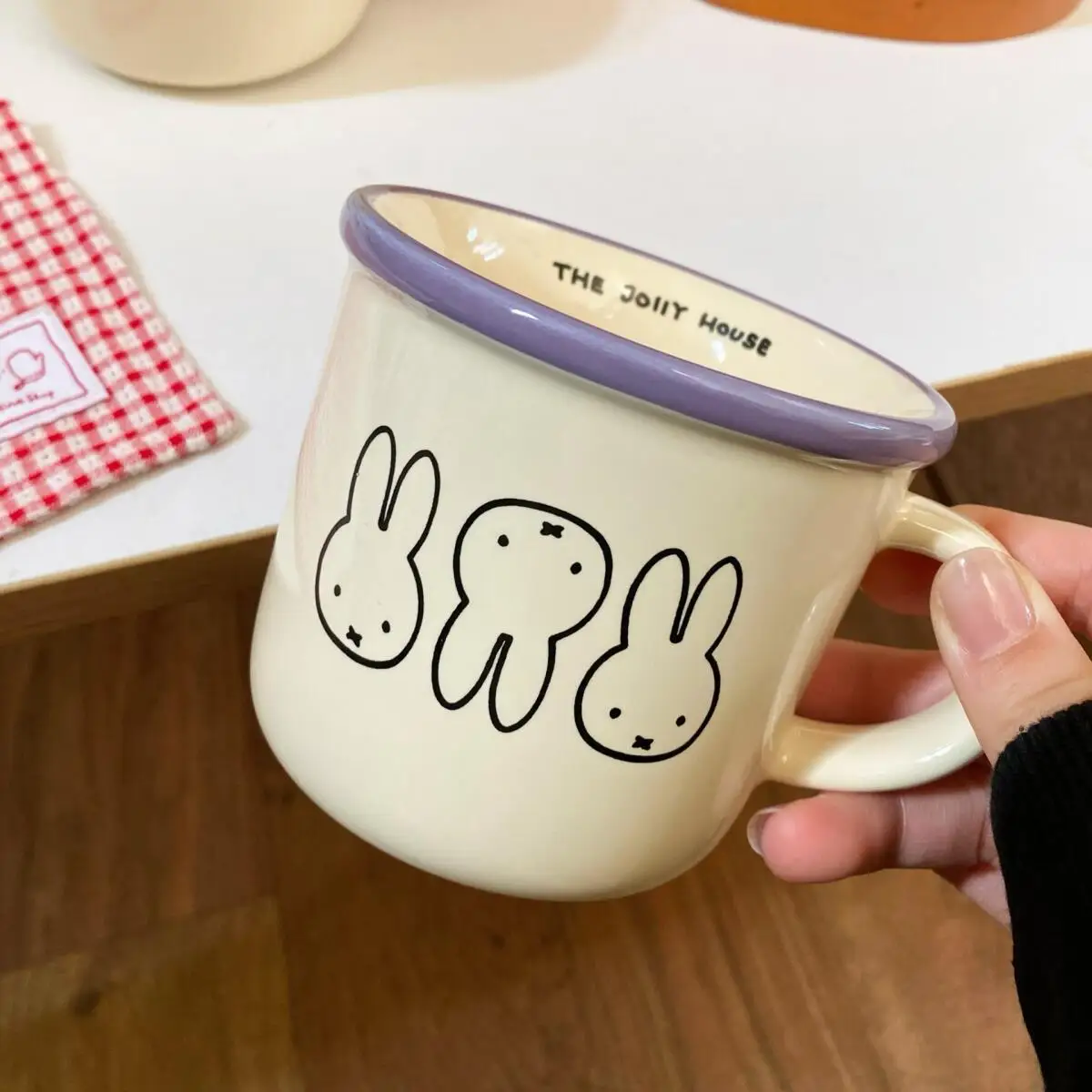 Miffy – tasse à café au lait en céramique, motif de dessin animé Simple, violet, lapin mignon, tasse de Couple pour la maison