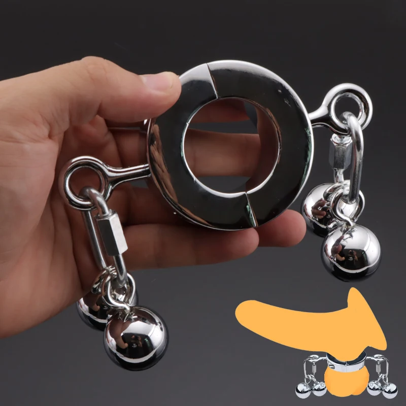 Anillo de castidad pesada para pene, dispositivo de entrenamiento de bloqueo de estimulación del escroto, abrazadera de pene de Metal, retraso