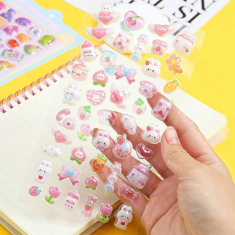 1 Sheet 3D Cartoon Relief Sticker Assorted Style 3D Cartoon Relief Sticker Bear Cat Puppy Chick DIY Crystal Patch