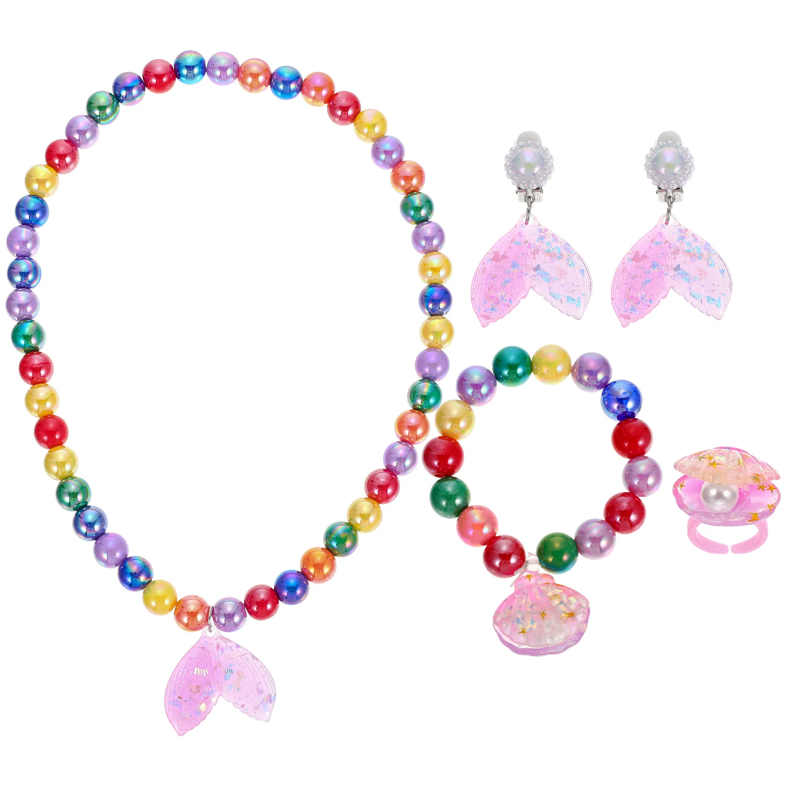 

Shell Necklace Bracelet Set Mermaid Cosplay Earring Costume Party Prop Decorative Style Resin Girl Child