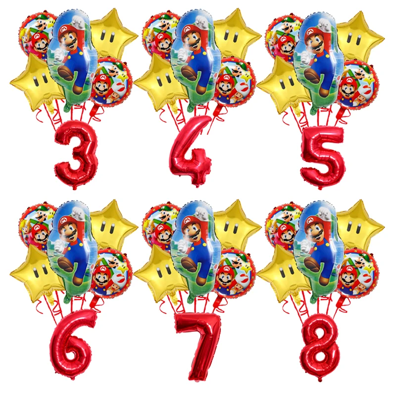 Super Mario Bros Numbers Ballons Birthday Balloons Party Decoration Baby Shower Ornaments Cartoon Anime Room Decor Kids Gifts