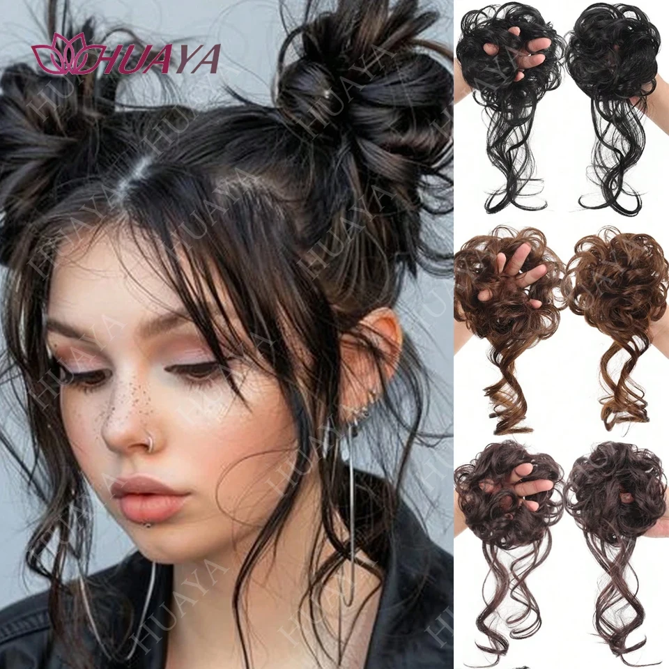 2pcs Synthetic Messy Updo Hair Bun Chignon Scrunchies Fake Hair Band Braid Elastic Hairpiece Tail For Women Synthetic ponytail