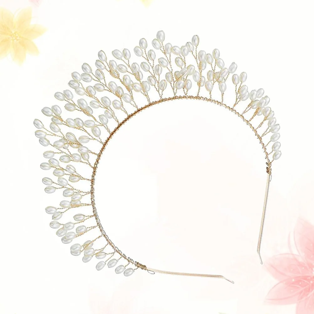 عصابة رأس على شكل تاج الزفاف من اللؤلؤ الاصطناعي الذهبي، طوق شعر مبالغ فيه للحفلات خفيف الوزن، رباط شعر على شكل تاج الزفاف #1