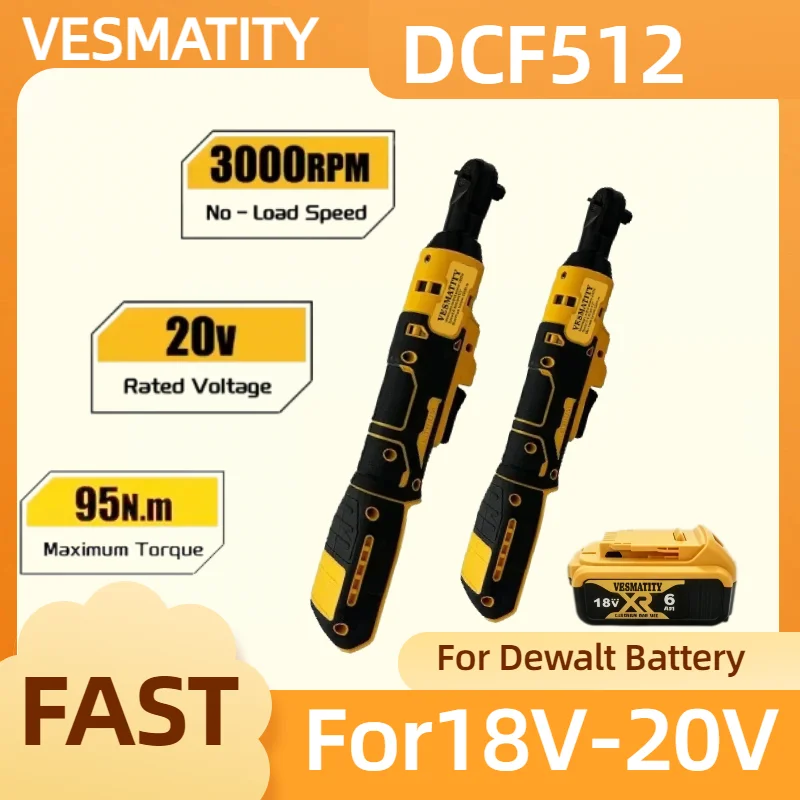 DCF512 10-13MM Ratchet Right Angle Wrench LED Cordless Driver Variable Speed Power Wrench Power Tools For Dewalt Battery