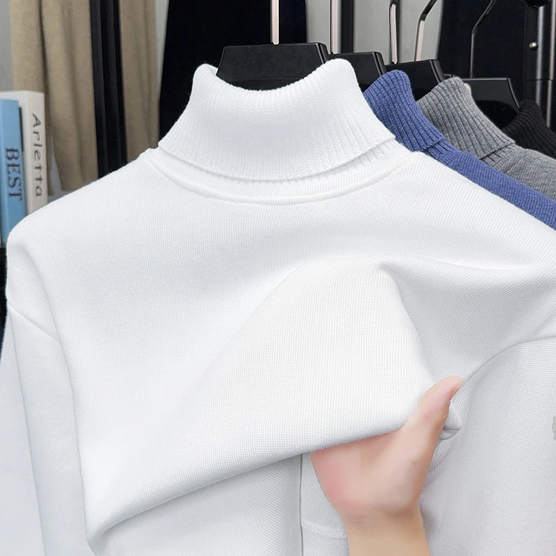 Men's Solid Color Wool Sweater with Winter High Neck and Thick Cashmere Sweater Men's Knitted Cashmere Base Sweater Top