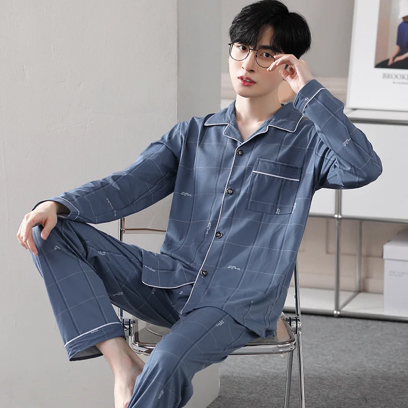 Fashion Men's pajamas Spring Autumn Long sleeve New Outwear Cotton Sleepwear Suit Winter Large Size Home Cloth Male Pyjamas