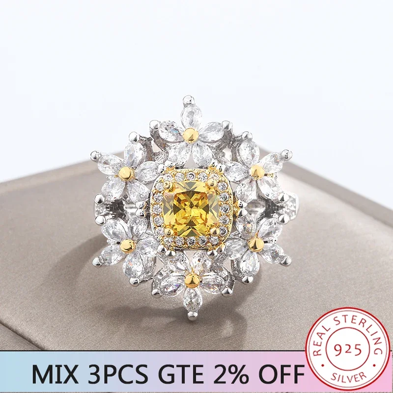 Nieuwe Hoge Kwaliteit 925 Verzilverde Ring Voor Vrouwen Mode Bloemen Sparkly Zirkoon Sieraden Prachtige Feest Sieraden Verlovingsring