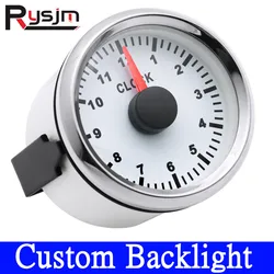 Universal 52mm 0-12 Hours Clock Gauges Custom White/Blue Backlight Car Clock Pointer Hourmeter for Boat Truck Motorbike 9-32V