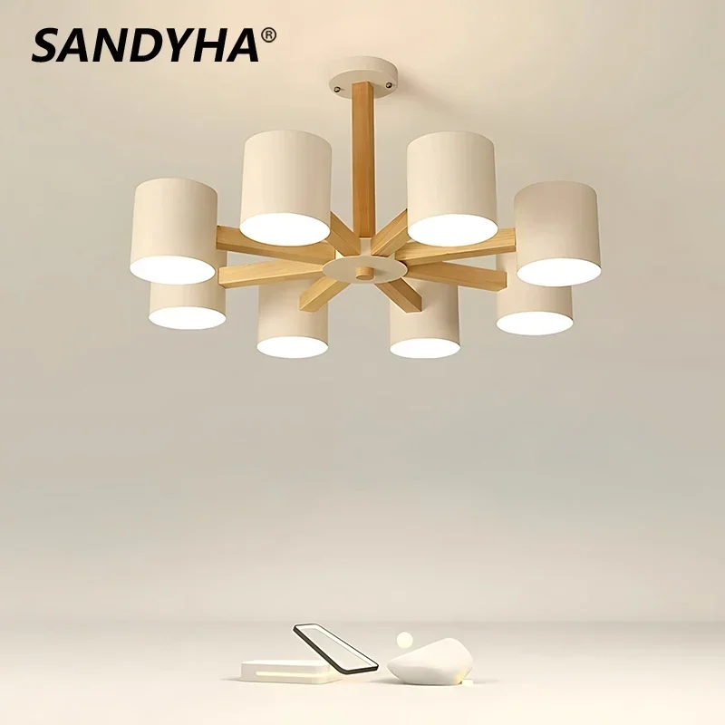 

SANDYHA Wooden Living Room Chandelier White Grey Ceiling Lamp for Bedroom Kitchen Children's Room Cabin Decor Branch Lighting