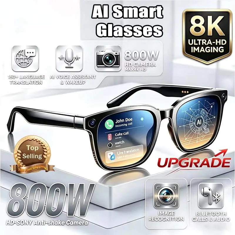 New AI Smart Shooting Glasses 8MP HD Cam Wireless Bluetooth Calling Translation For Men Women Object Recognition Sunglasses