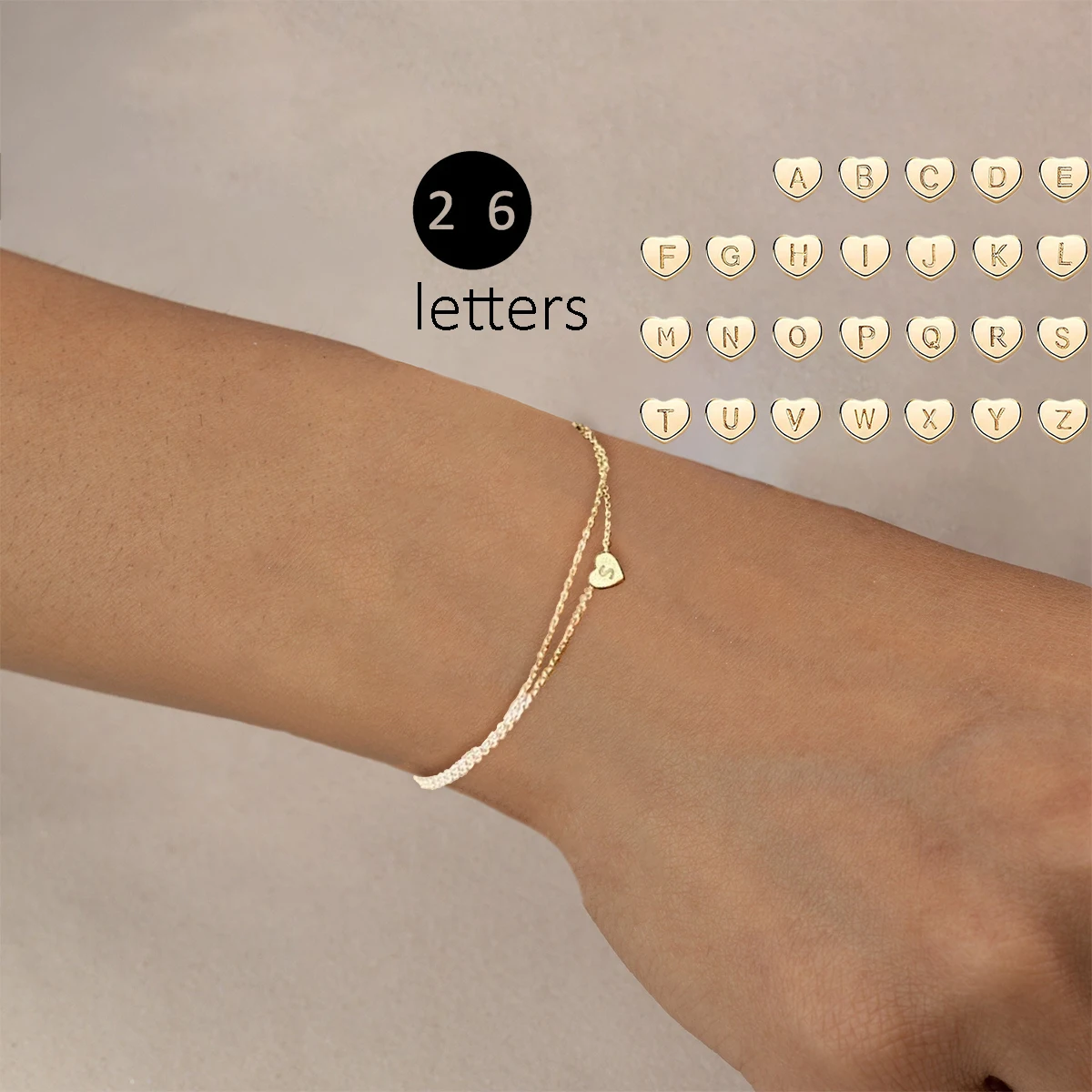 1 Love Letter Surname Bracelet Multi layered Chain Set with Zircon Stainless Steel Plated 18K Gold Girl Bracelet