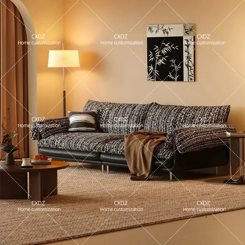 Retro Circular Yarn Color Matching Striped Fabric Sofa Small Apartment Living Room One Piece Reclining Sofa Bed
