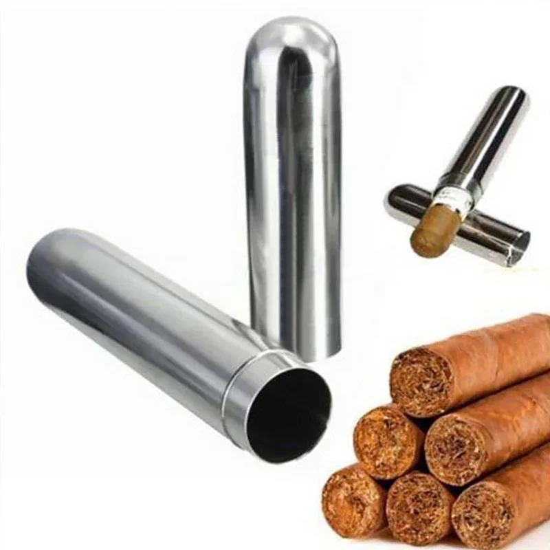 

Portable Metal Ciga Tube Case Cigarettes Holder, Compact Pocket Box Storage, Prevents Pressure and Water Loss, Silver Color