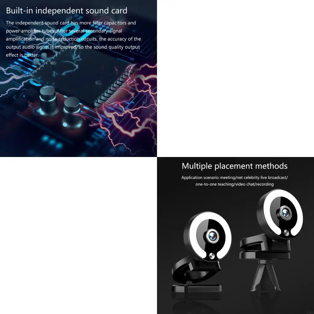 

896F UHD Webcam With Adjustable Rings Light Auto Focuses Technology 360 Degree Rotation Builts In Noise Canceling Mics For Zooms