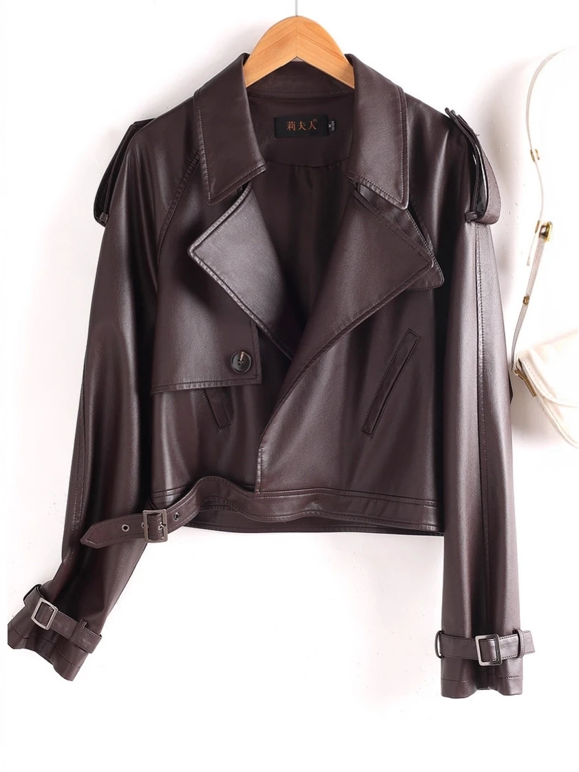 Cappotto Jaet in pelle da motociclista Faionable da donna Coreano Personali Lungo Sve con bottoni Taglio dritto Cucito Proc