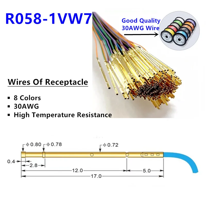 

8/40/80/200PCS Spring Test Probe Receptacle With Wire 30AWG R058-1VW7 Test Needle Sleeve Socket Length 700mm