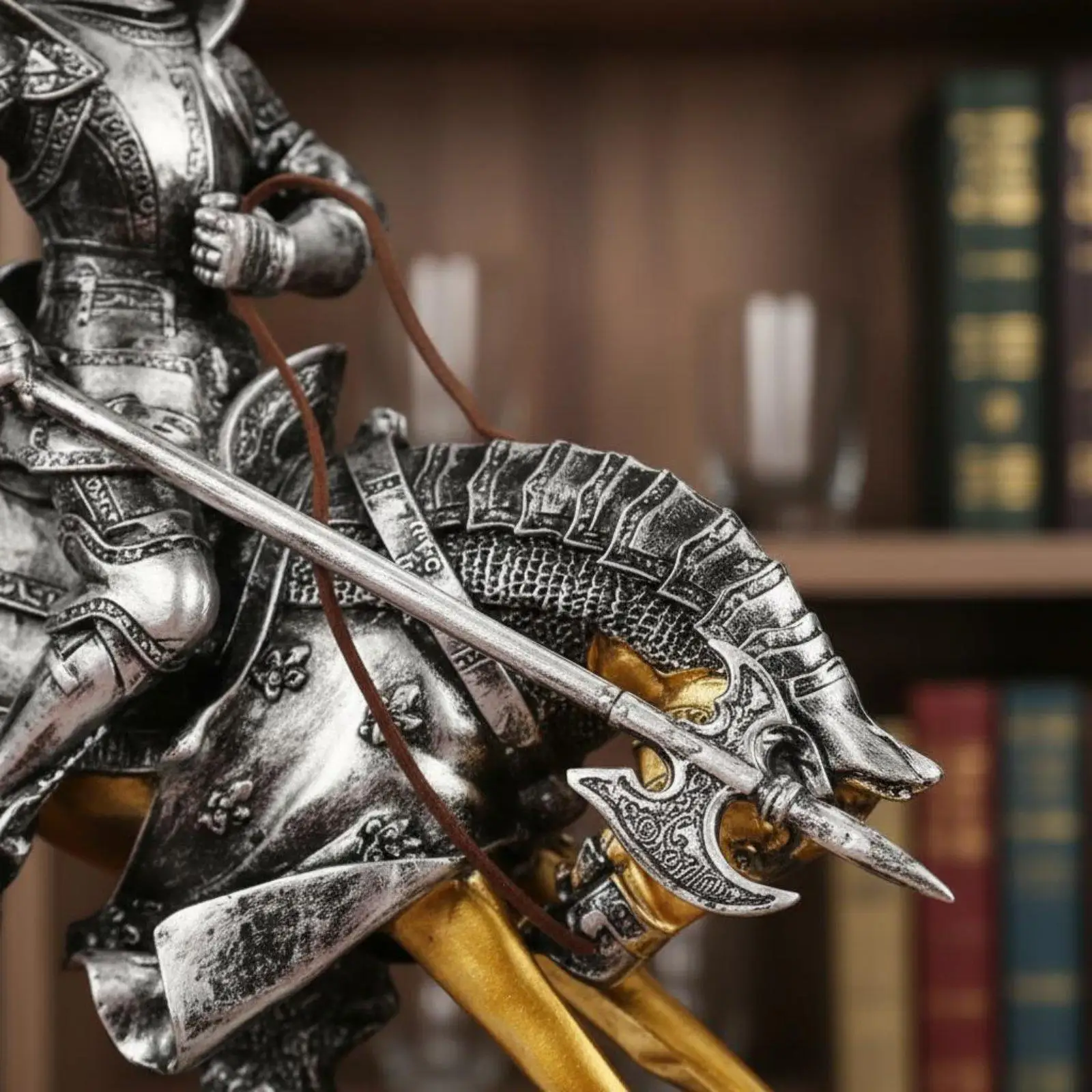 Retro Knight Figurine on Horse Resin Statue Sculpture for Office Desk Bookshelf Home Decor Medieval Art Piece