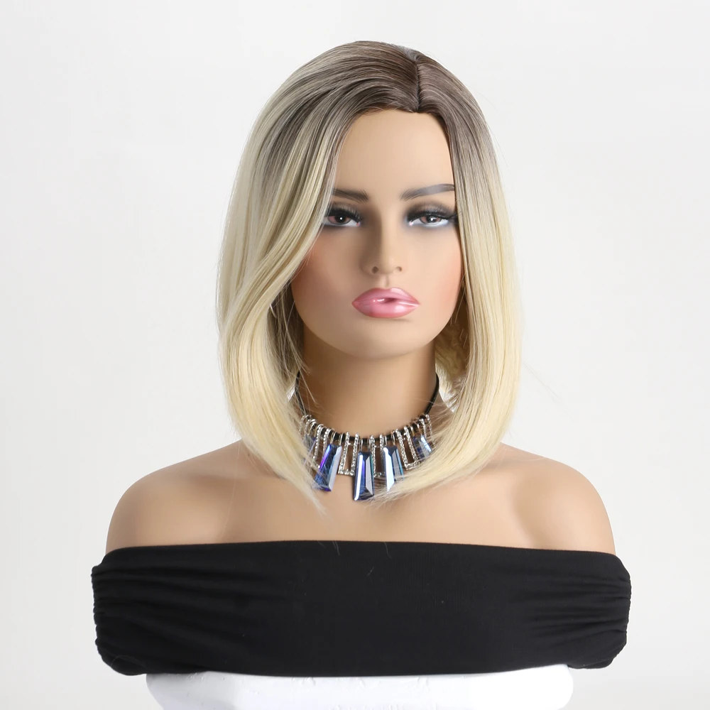 

Shoulder-Length Synthetic Short Hair Black Gradient Gold Bob Wig For Women Daily Use Wigs Hair Heat Resistant Halloween Wedding