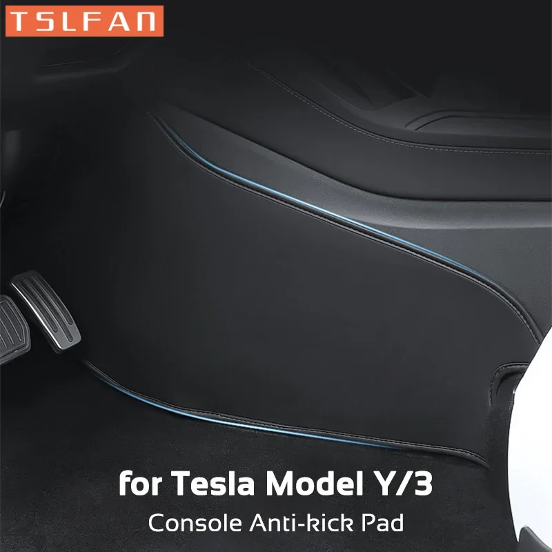 For Tesla Model 3 Y Center Console Two Side Panel Anti Kick Pad Defense Protector PU Leather Sticker Foot Cover Car Accessories