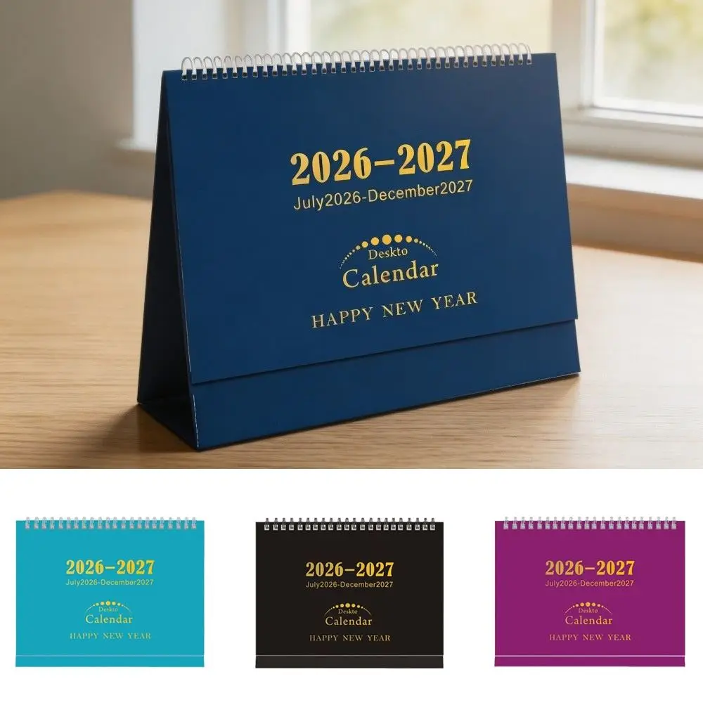 Twin Wire Binding 2026-2027 Desk Calendar Ample Writing Space Minimalist Style Monthly Planner Standing Flip Design