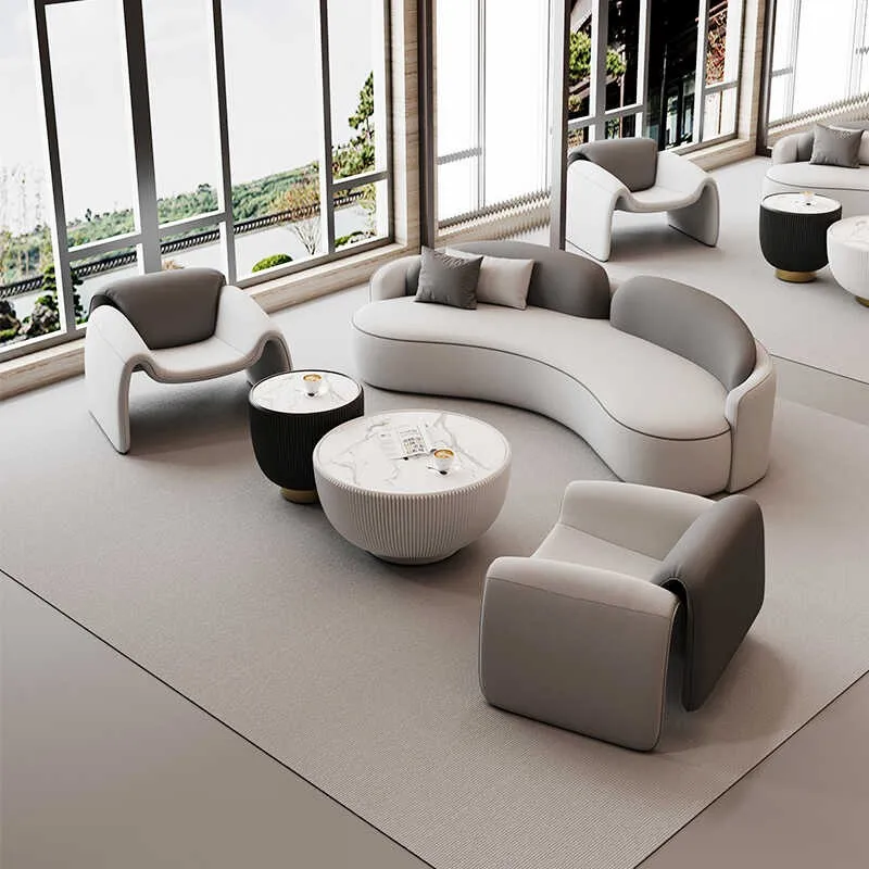 

Light luxury hotel lobby lobby negotiation sofa beauty salon living room exhibition hall creative curved sofa modern furniture
