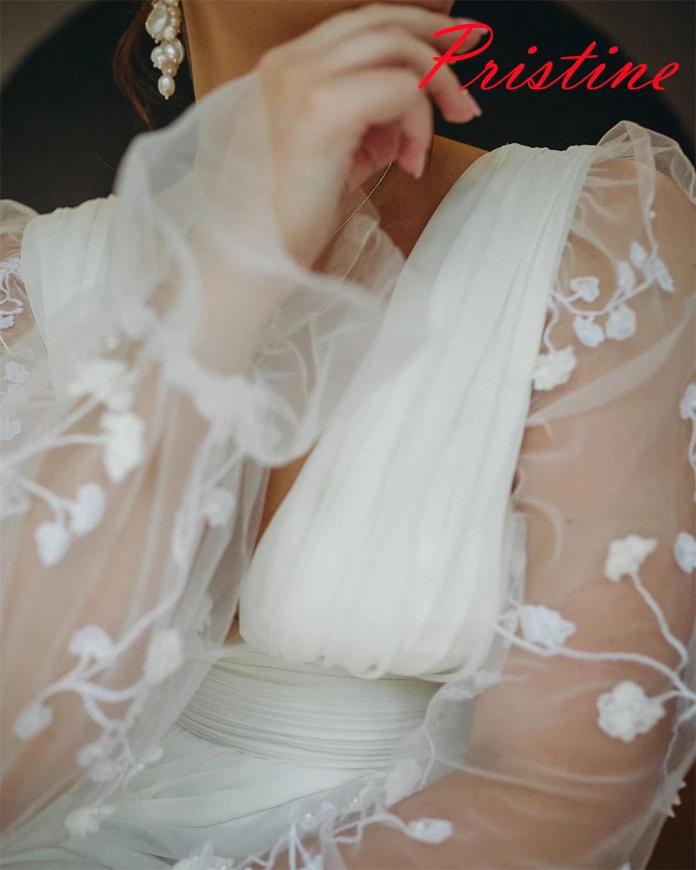 맞춤형 화이트 저지 신부 가운 기질 v 넥 긴 소매 웨딩 드레스 채플 트레인 아플리케 백리스 드레스