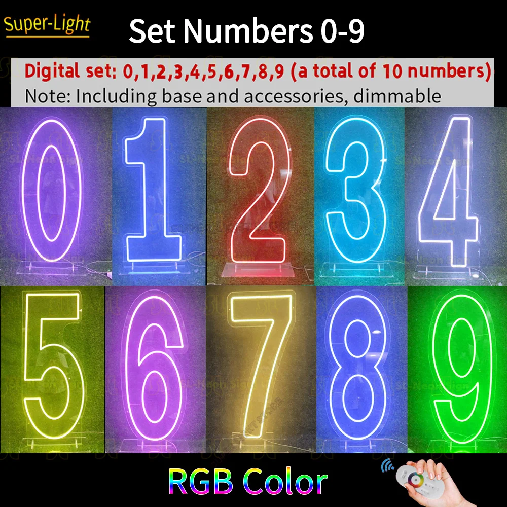 100cm/90cm/70cm High RGB Numbers Set 0 1 2 3 4 5 6 7 8 9 Digital Neon Signs for Birthday Party LED Light Up Signs Wedding Decor